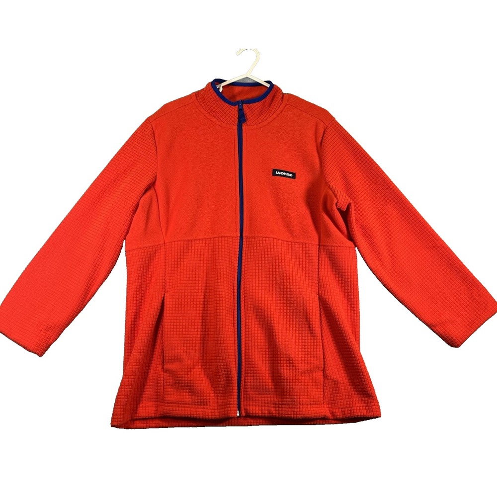 LANDS END Jacket Full Zip Fleece Womens XL Long-sleeve Waffle Knit Red‎